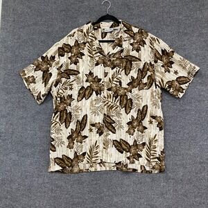 Island Blue Hawaiian Camp Shirt Mens XL Beige Floral Short Sleeve Button Up